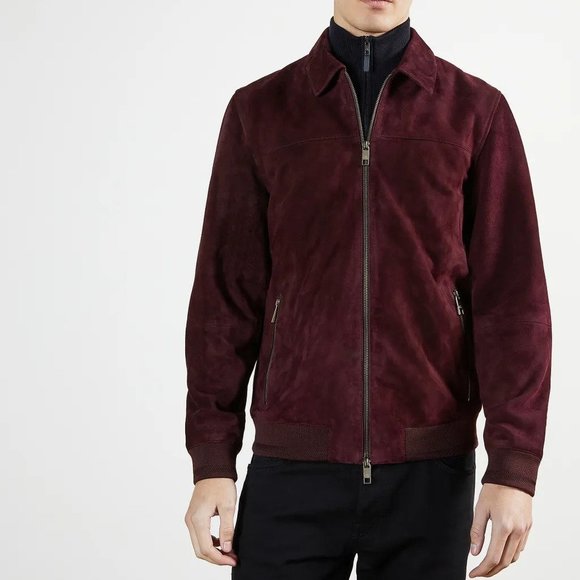 TED BAKER Wyye Suede Bomber Jacket in Deep Purple (Burgundy) - Picture 1 of 7
